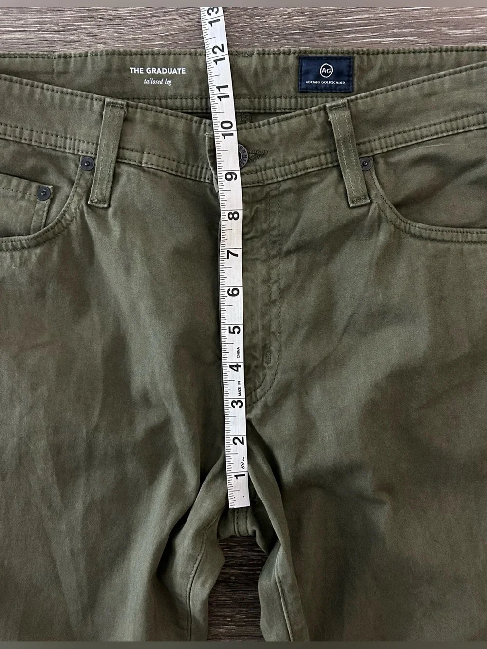 AG Adriano Goldschmied The Graduate Pants Mens 34x26 Green Tailored Leg Cotton